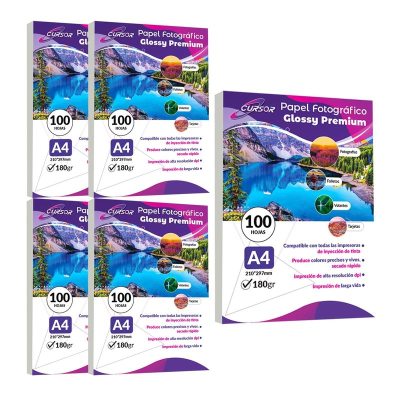 Pack 500 Hjs Papel Fotografico Glossy A4 180gr Blanco