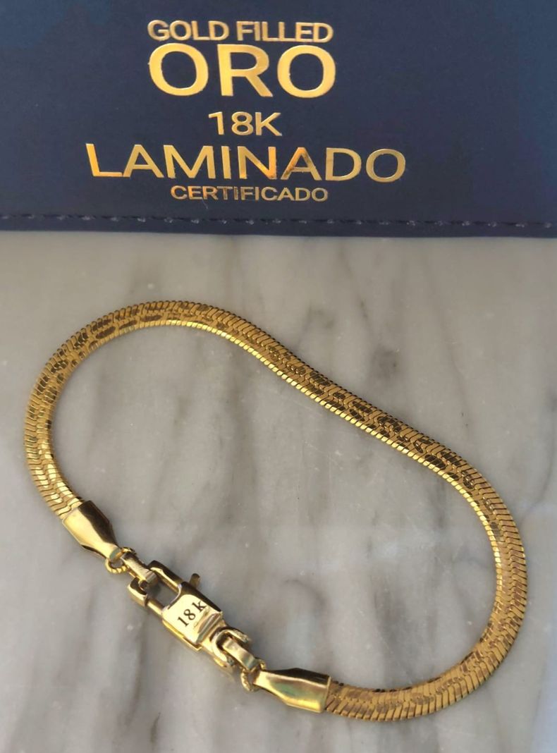 Pulsera ORO 18K Laminado Tejido Serpiente Diseño Boa -5