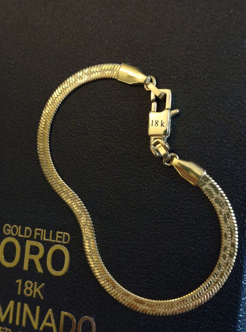 Pulsera ORO 18K Laminado Tejido Serpiente Diseño Boa -6