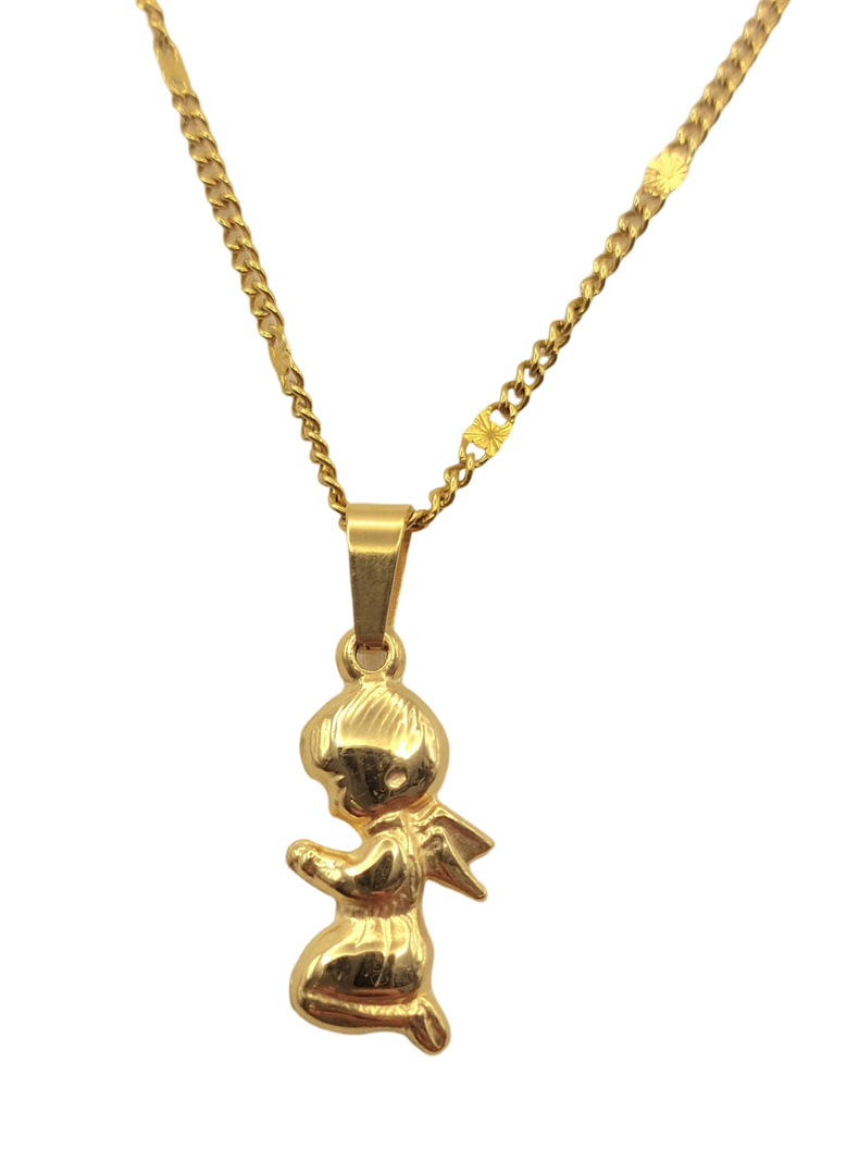 Cadena Tejido Destellos con Ángel Guardián Oro 18K-0