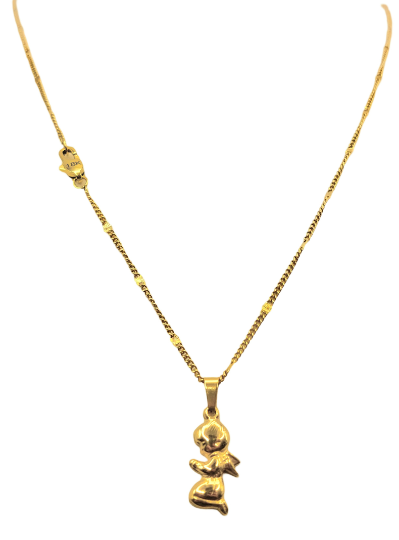 Cadena Tejido Destellos con Ángel Guardián Oro 18K-1