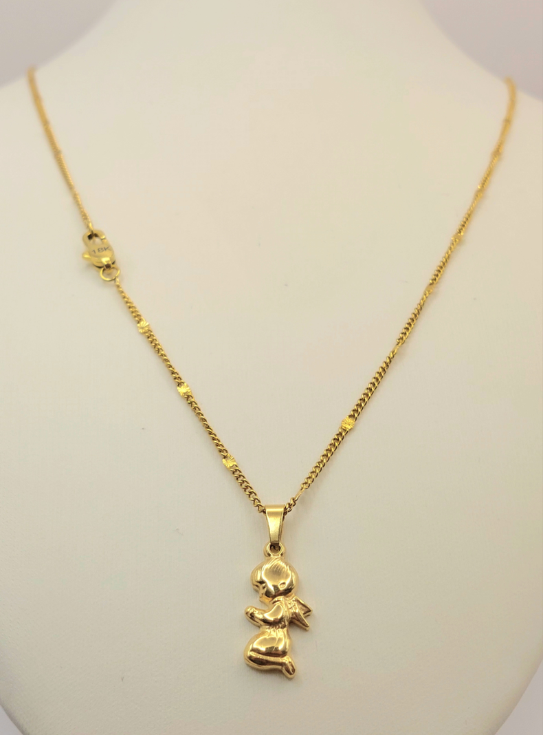 Cadena Tejido Destellos con Ángel Guardián Oro 18K-2