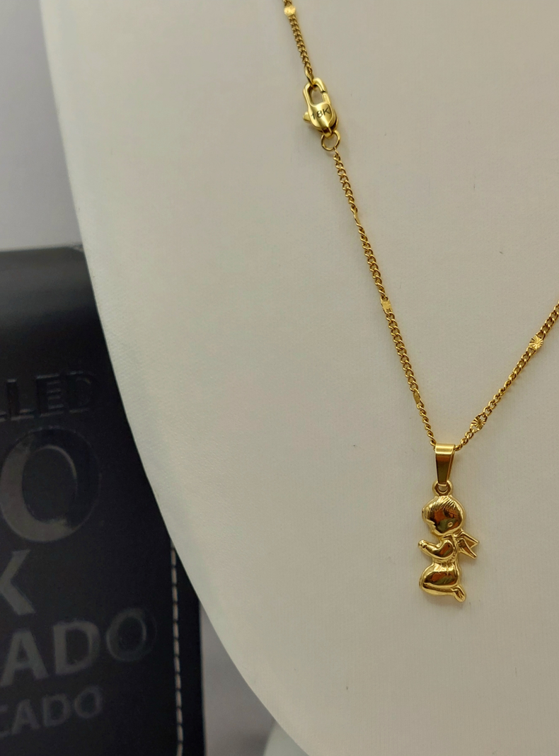 Cadena Tejido Destellos con Ángel Guardián Oro 18K-4