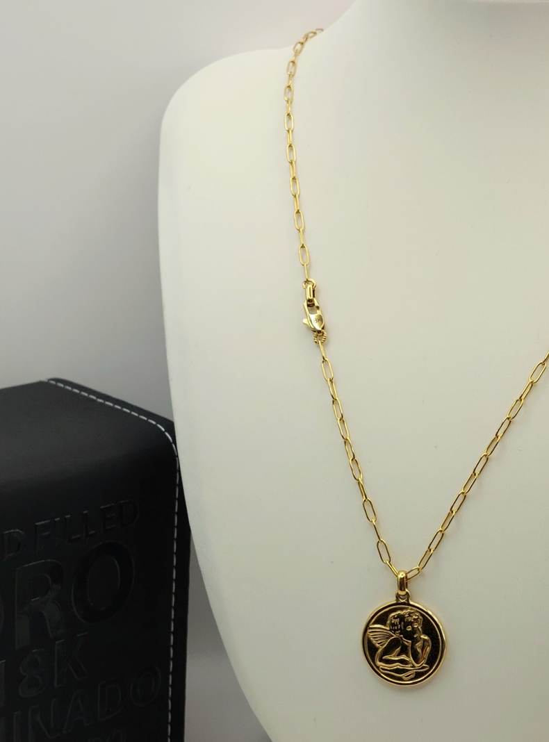 Cadena Tejido Destellos con Ángel Guardián Oro 18K-5