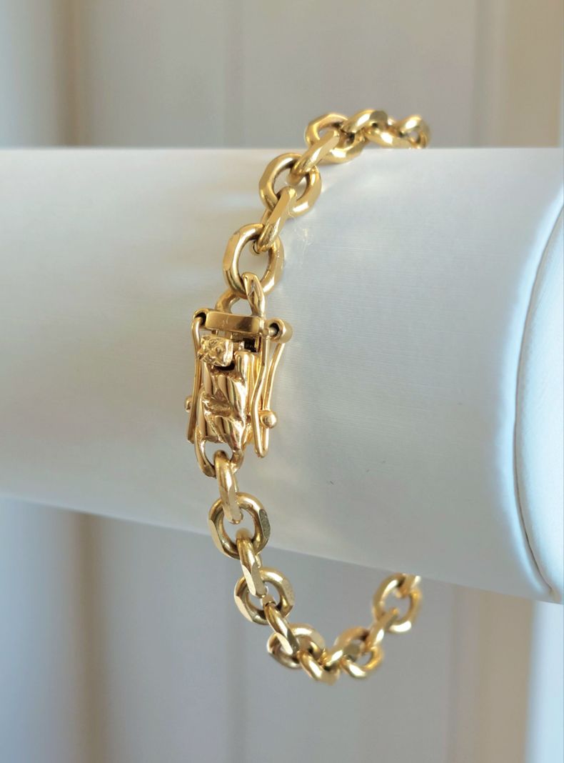 Pulsera ORO 18K Laminado Broche Cajón Tejido ESLABÓN FACETADO-0