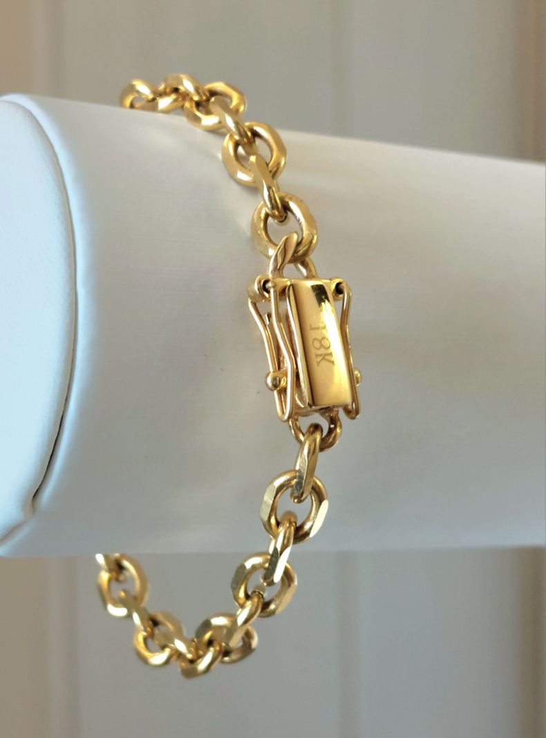 Pulsera ORO 18K Laminado Broche Cajón Tejido ESLABÓN FACETADO-1