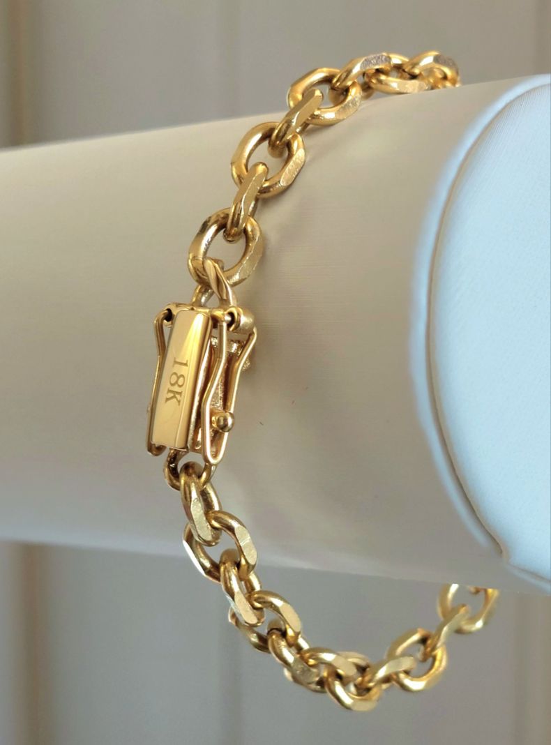 Pulsera ORO 18K Laminado Broche Cajón Tejido ESLABÓN FACETADO-2
