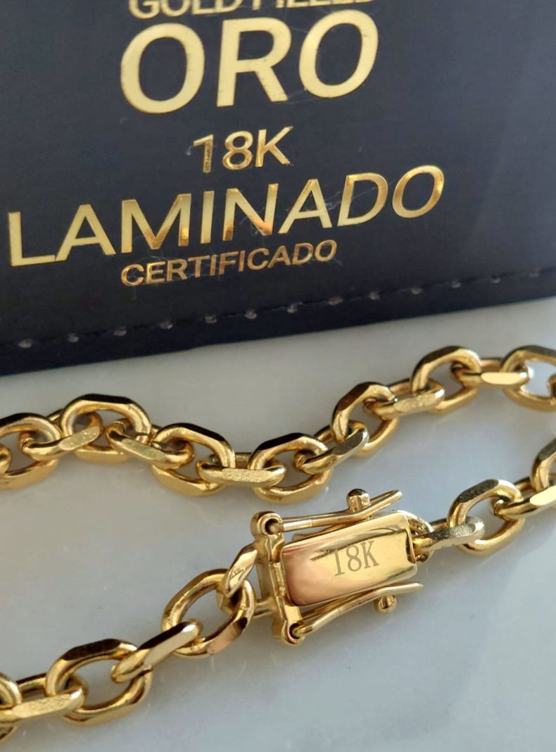 Pulsera ORO 18K Laminado Broche Cajón Tejido ESLABÓN FACETADO-3