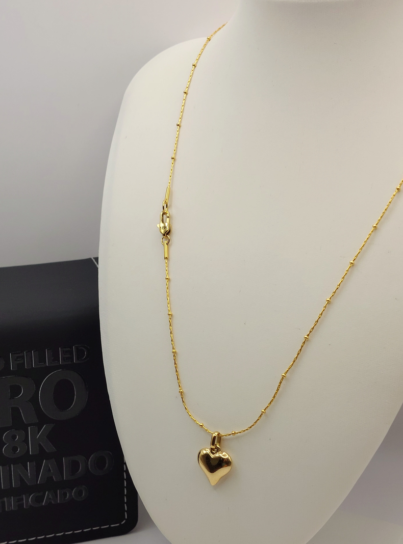 Cadena Tejido Mixto con Corazón de Oro Laminado 18k-3