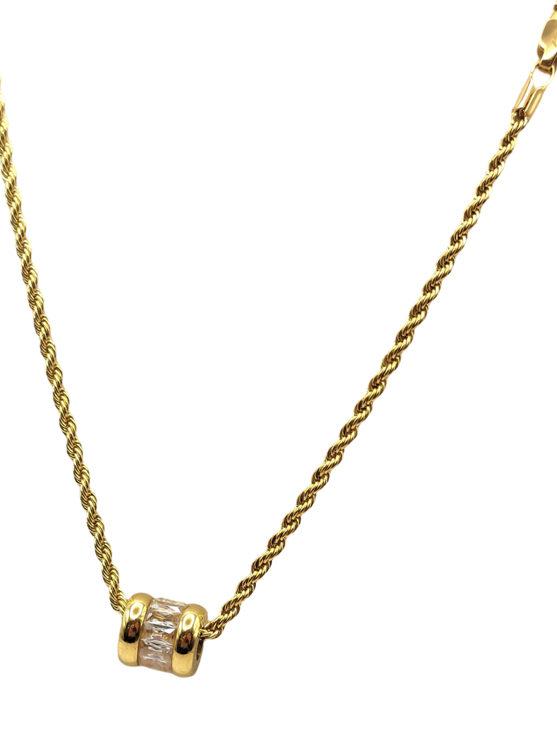 Cadena de Oro Laminado 18K con Cristales Baguette-2