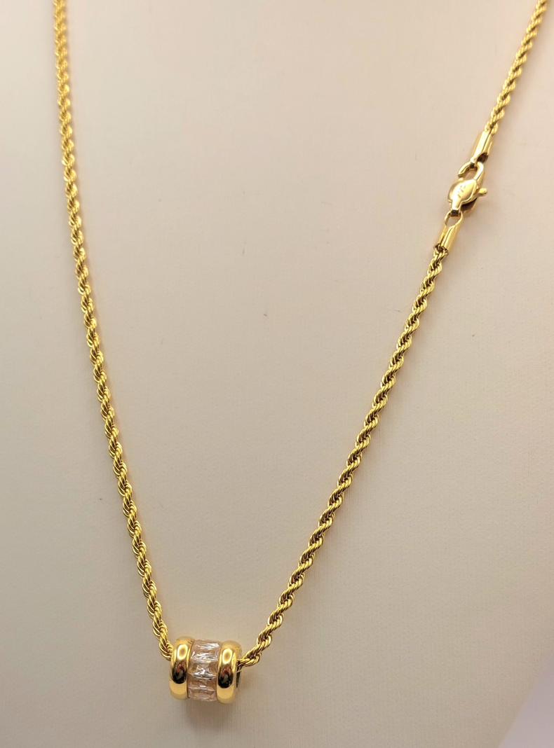 Cadena de Oro Laminado 18K con Cristales Baguette-6