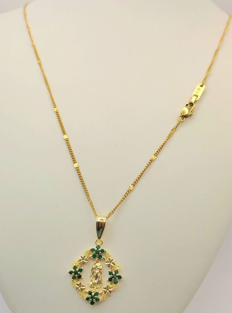  Cadena Oro Laminado 18K Virgen de Guadalupe con Esmeraldas -2