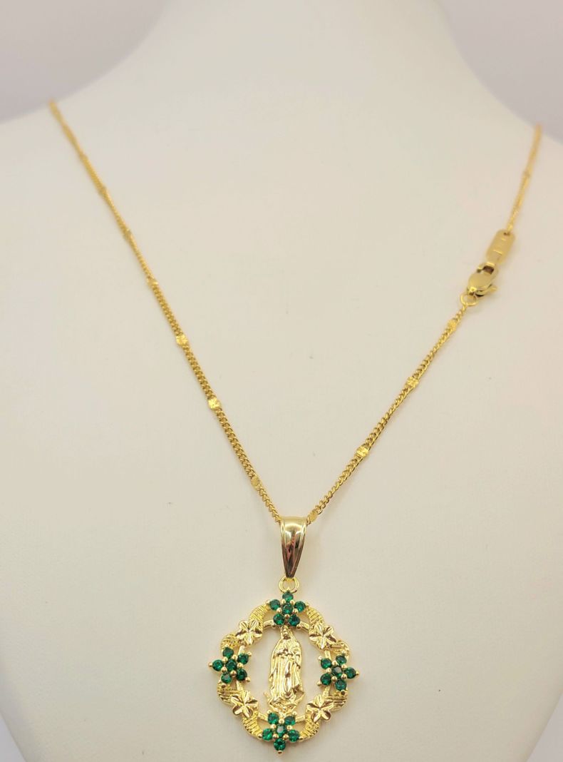  Cadena Oro Laminado 18K Virgen de Guadalupe con Esmeraldas -4