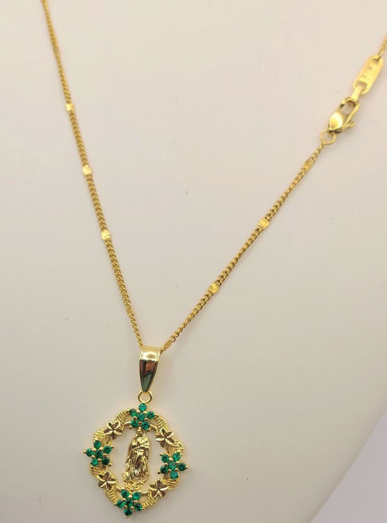  Cadena Oro Laminado 18K Virgen de Guadalupe con Esmeraldas -5