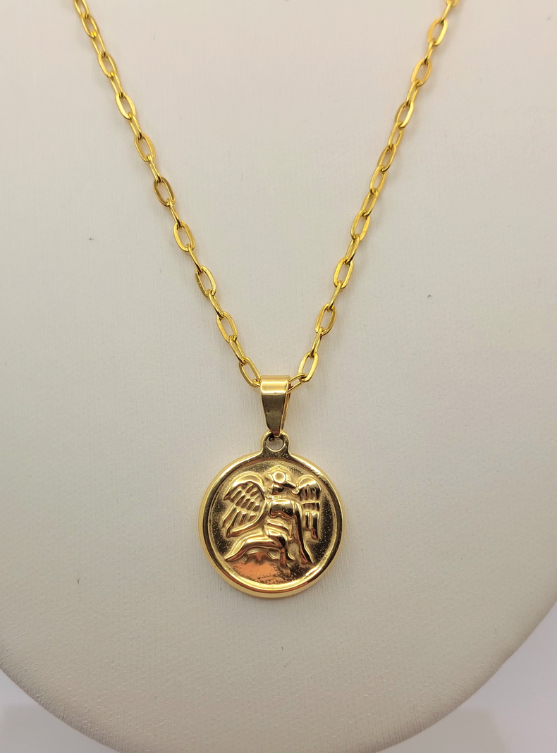 Cadena Tejido Clip con Medalla Angel del Amor, Chamuel Oro Laminado -0
