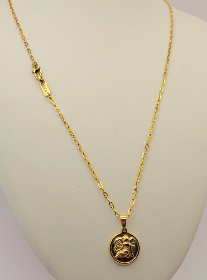 Cadena Tejido Clip con Medalla Angel del Amor, Chamuel Oro Laminado -1