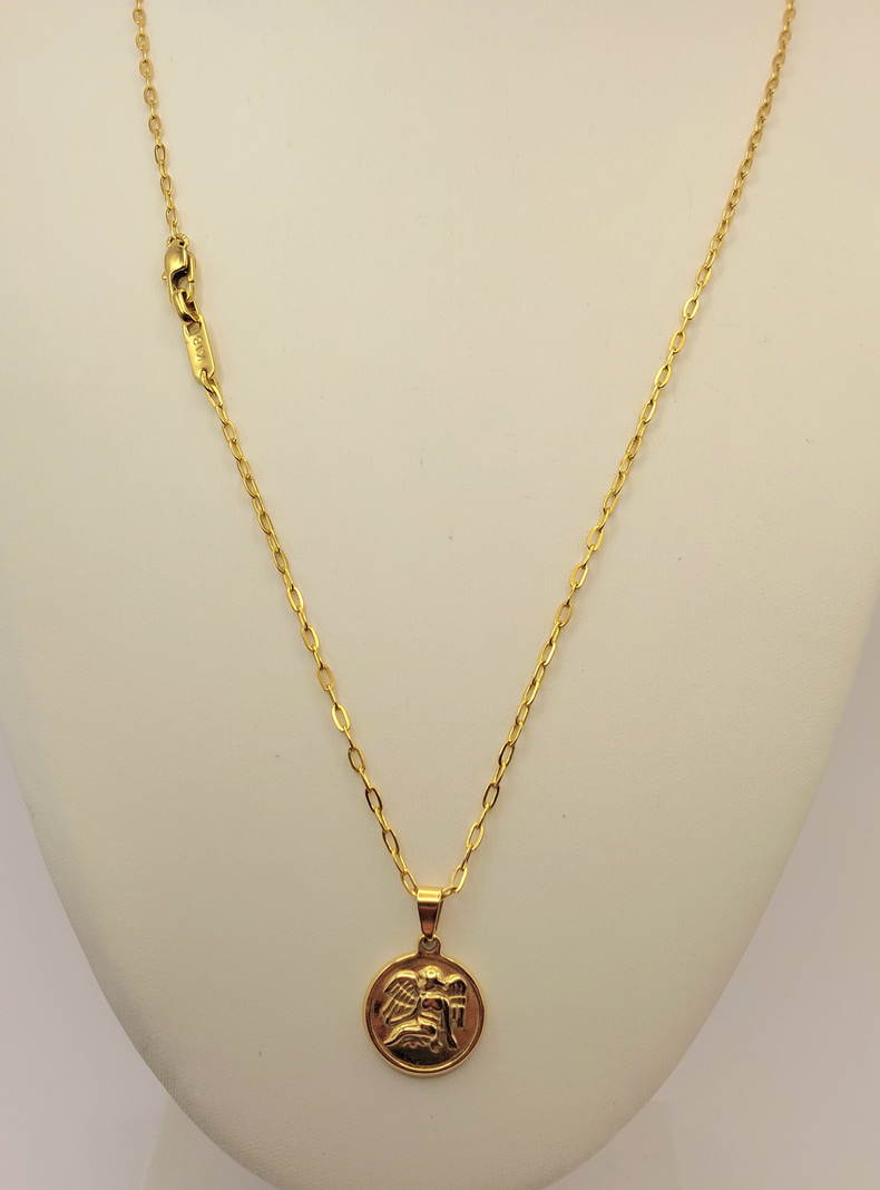 Cadena Tejido Clip con Medalla Angel del Amor, Chamuel Oro Laminado -3