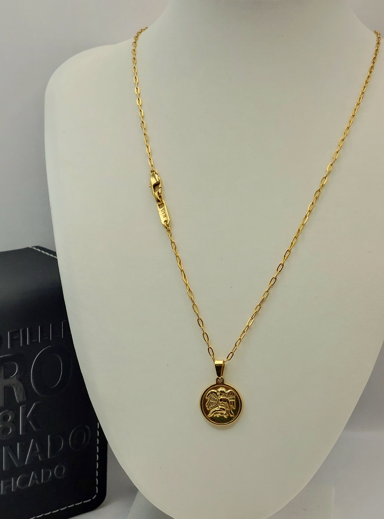 Cadena Tejido Clip con Medalla Angel del Amor, Chamuel Oro Laminado -4
