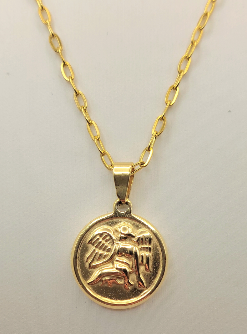 Cadena Tejido Clip con Medalla Angel del Amor, Chamuel Oro Laminado -5