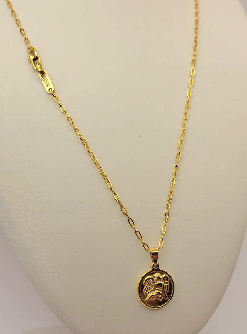 Cadena Tejido Clip con Medalla Angel del Amor, Chamuel Oro Laminado -6