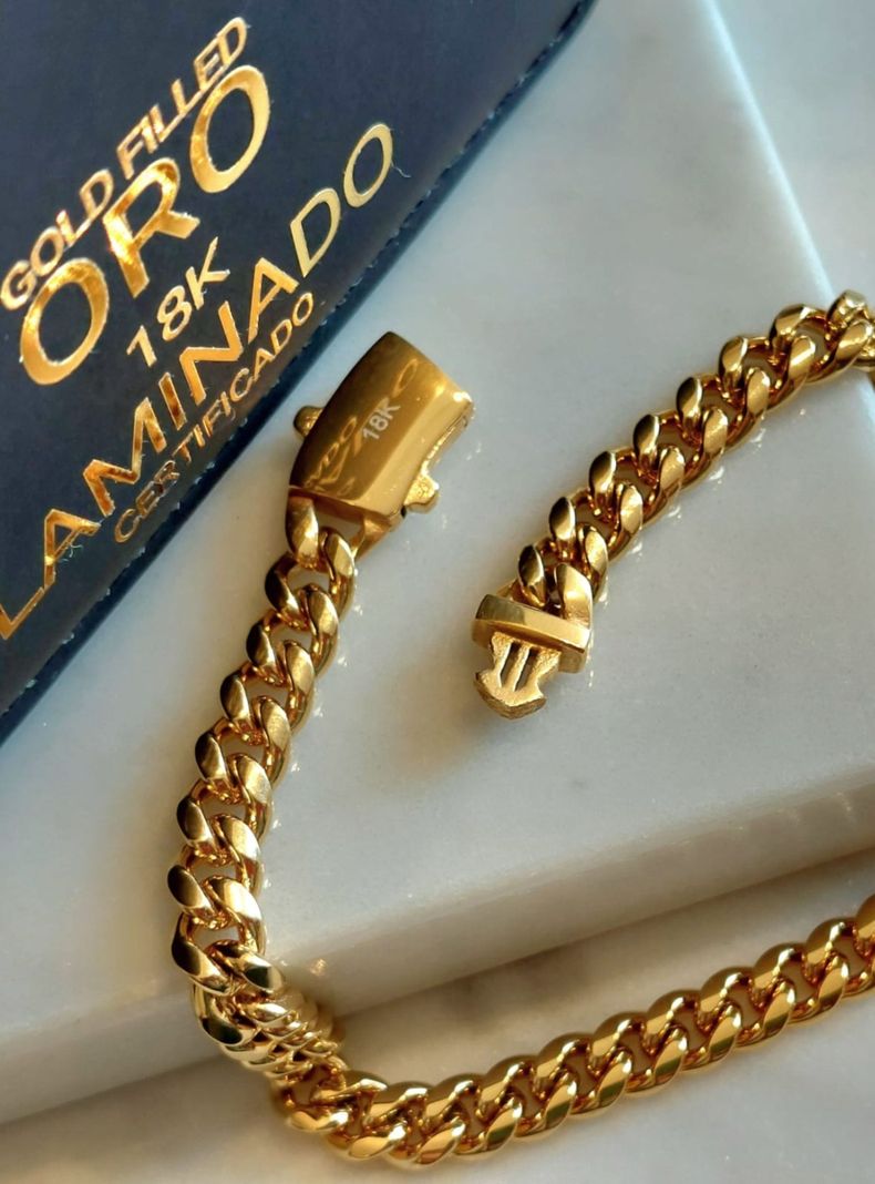 Pulsera Oro Laminado Tejido Cubana con Broche Cajón -1