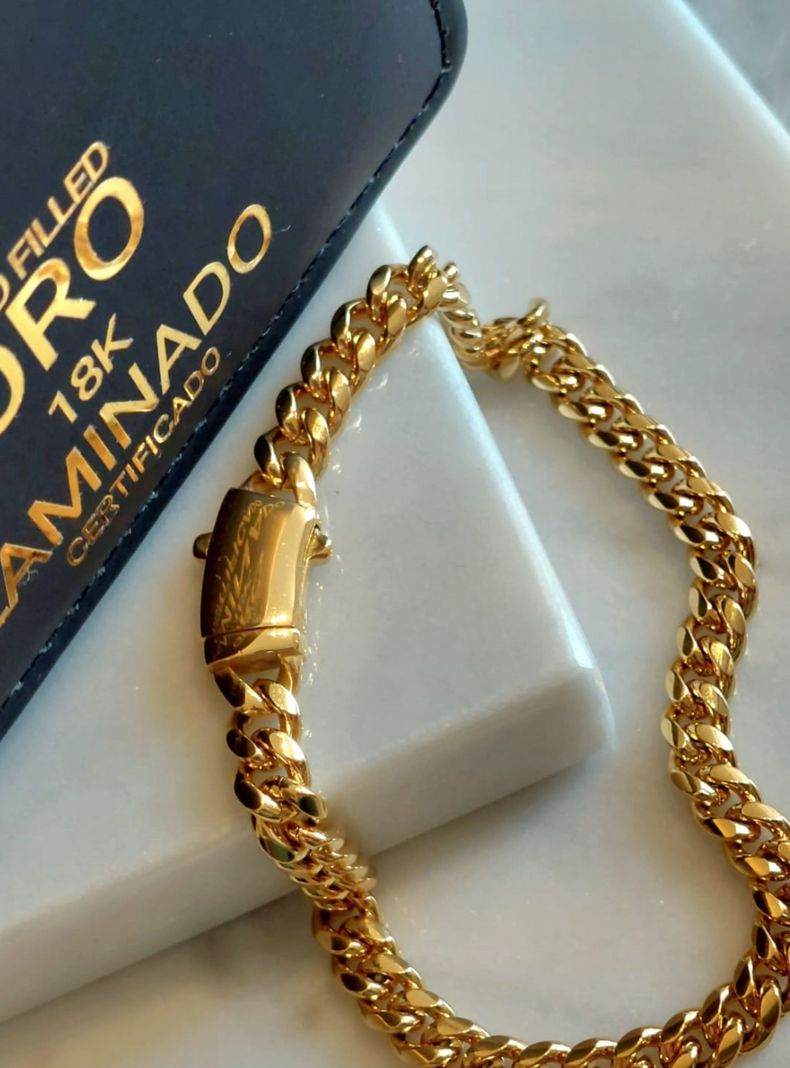 Pulsera Oro Laminado Tejido Cubana con Broche Cajón -2