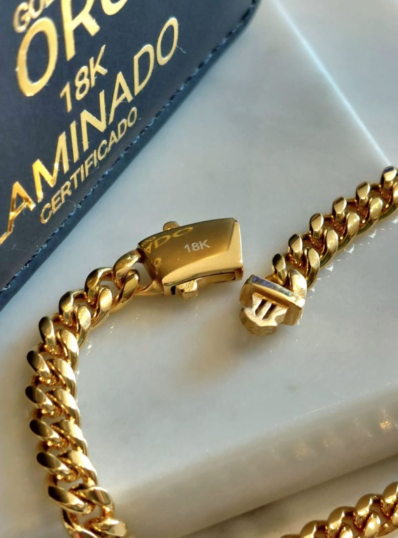 Pulsera Oro Laminado Tejido Cubana con Broche Cajón -3