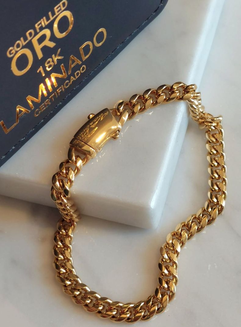 Pulsera Oro Laminado Tejido Cubana con Broche Cajón -5