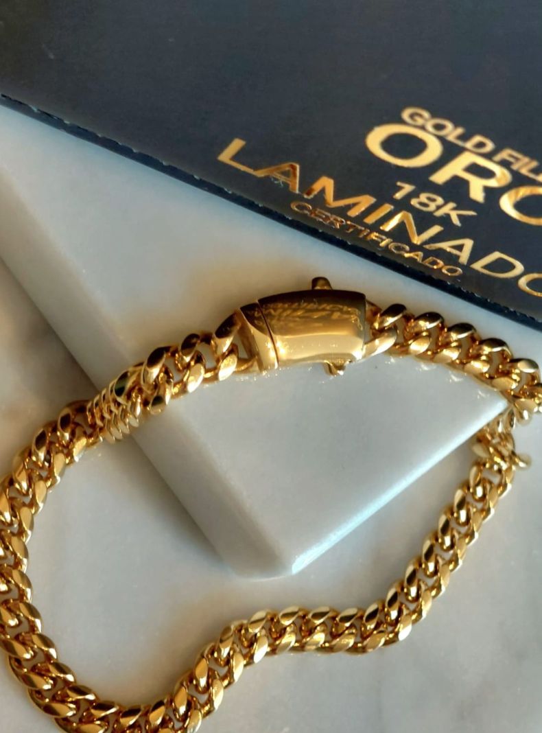 Pulsera Oro Laminado Tejido Cubana con Broche Cajón -6