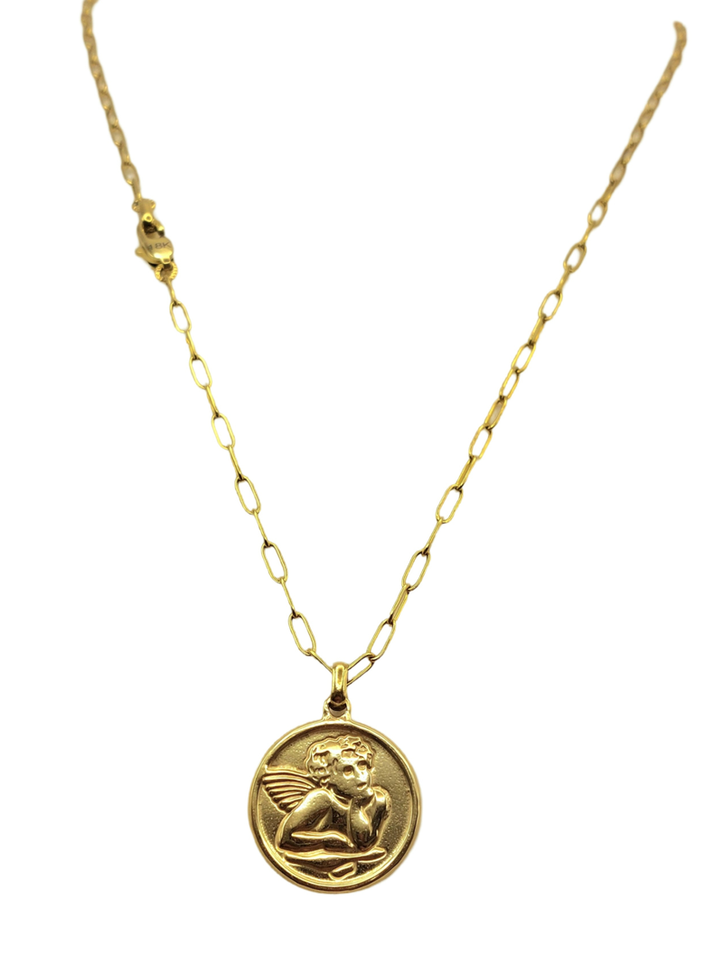 Cadena Tejido Clip con Medalla de Angel de la Guarda Rafael Oro 18K-0