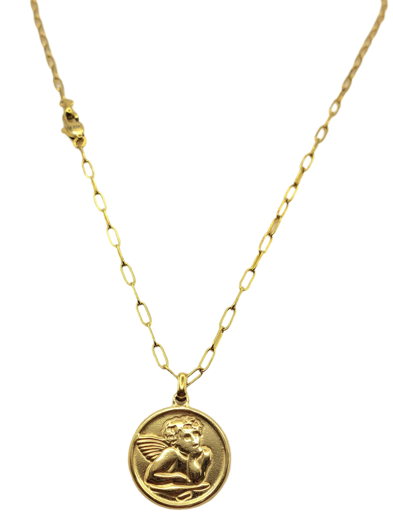 Cadena Tejido Clip con Medalla de Angel de la Guarda Rafael Oro 18K-1