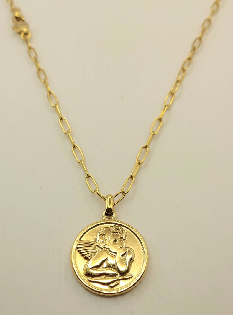 Cadena Tejido Clip con Medalla de Angel de la Guarda Rafael Oro 18K-4