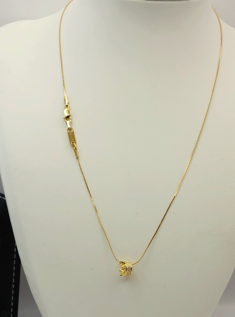 Cadena de Tejido Escalera con Corona con Brillantes de Oro Laminado 18k-0