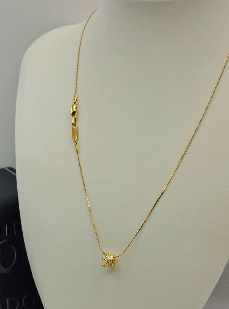 Cadena de Tejido Escalera con Corona con Brillantes de Oro Laminado 18k-1
