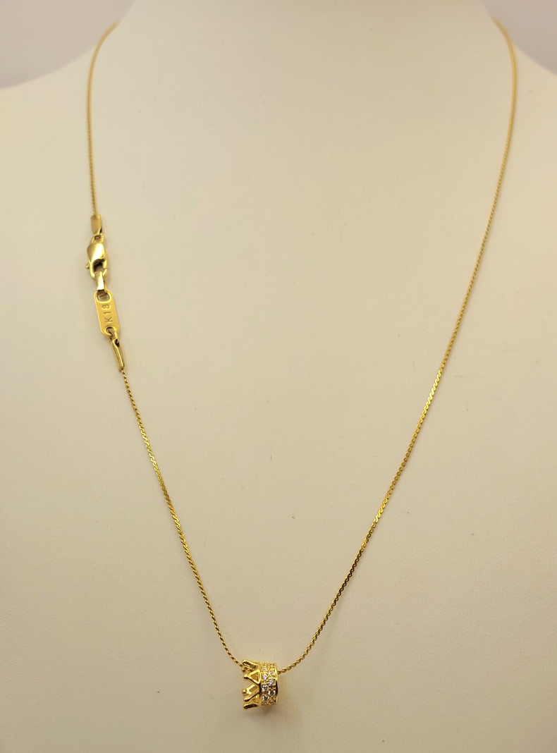 Cadena de Tejido Escalera con Corona con Brillantes de Oro Laminado 18k-2