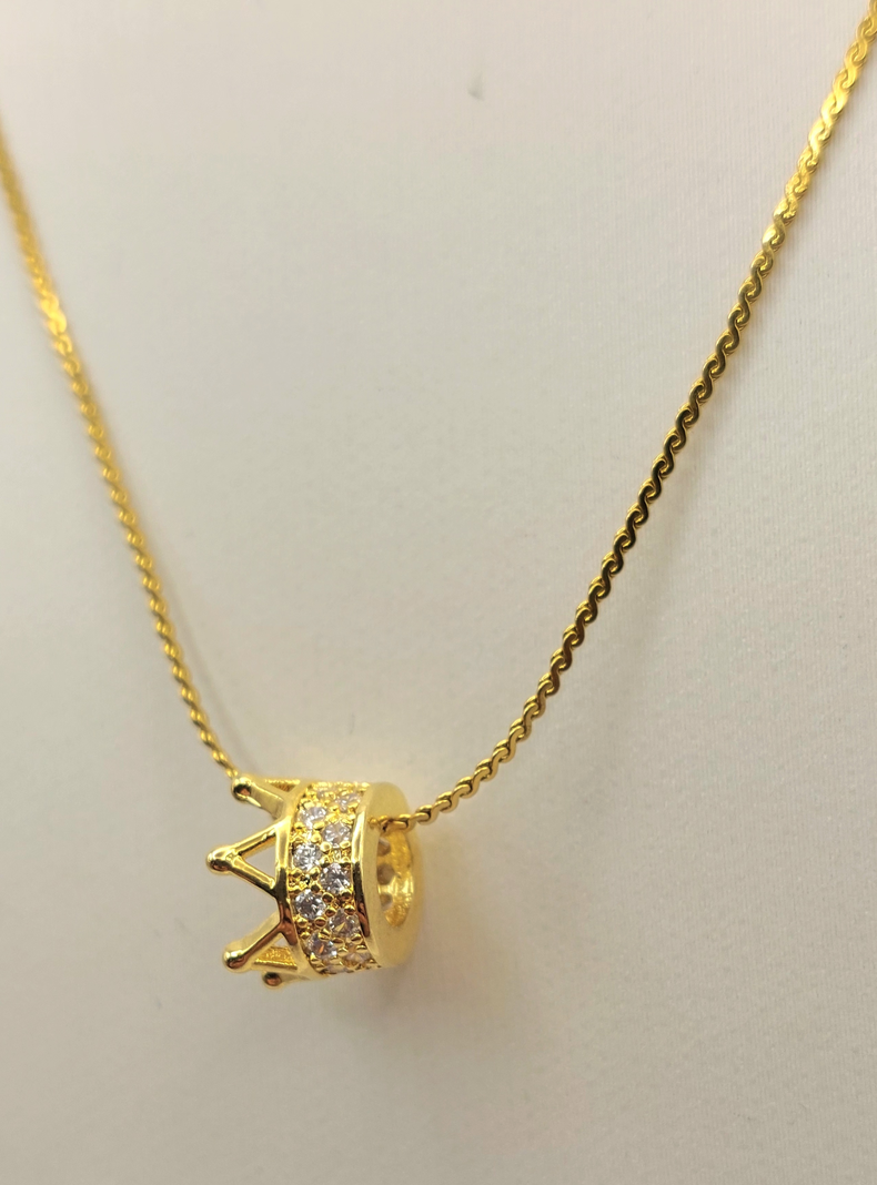 Cadena de Tejido Escalera con Corona con Brillantes de Oro Laminado 18k-4