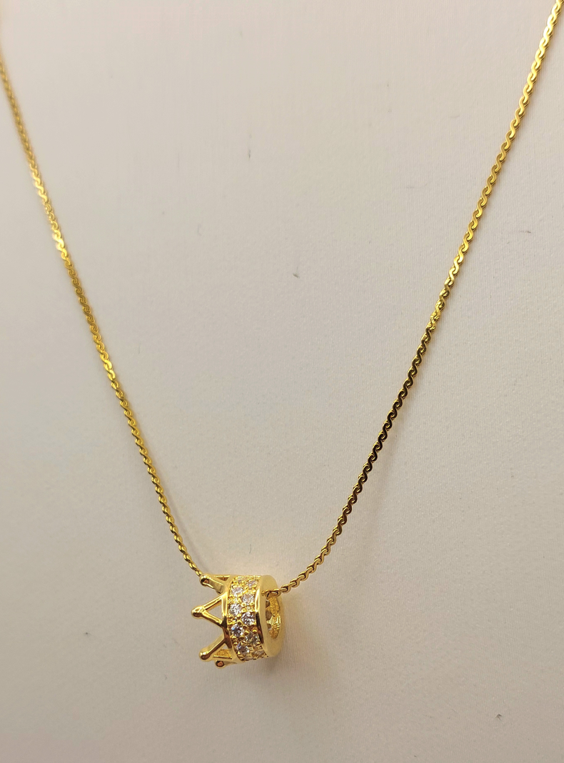 Cadena de Tejido Escalera con Corona con Brillantes de Oro Laminado 18k-5