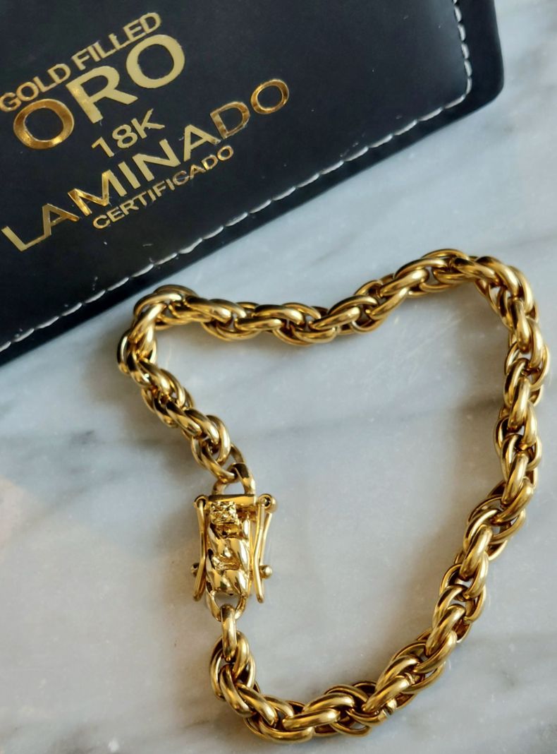 Pulsera ORO 18K Laminado Tejido Tourbillon grueso 5MM Grosor-1
