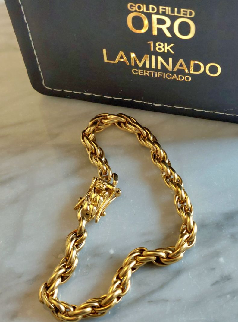 Pulsera ORO 18K Laminado Tejido Tourbillon grueso 5MM Grosor-3