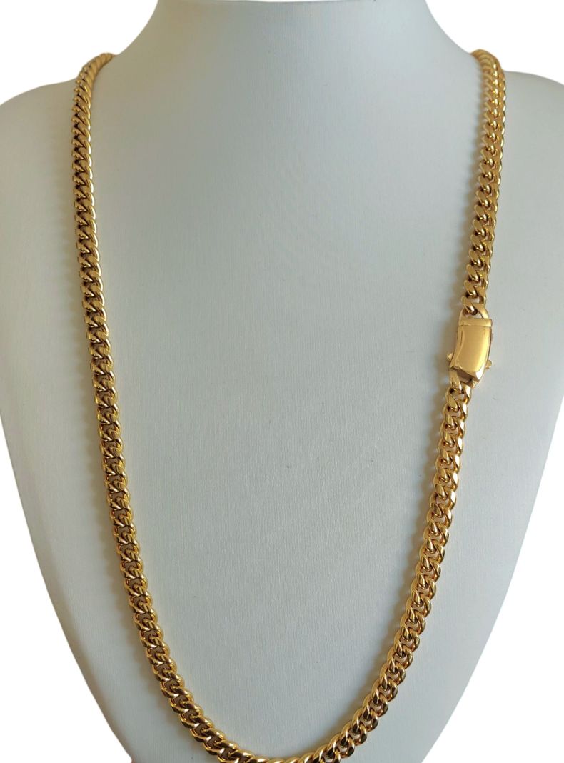 Cadena ORO 18K Laminado Tejido Cubana Broche Mónaco -0