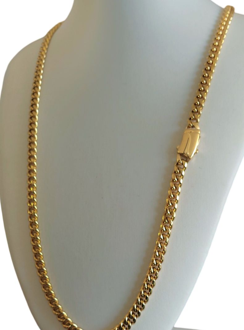 Cadena ORO 18K Laminado Tejido Cubana Broche Mónaco -1