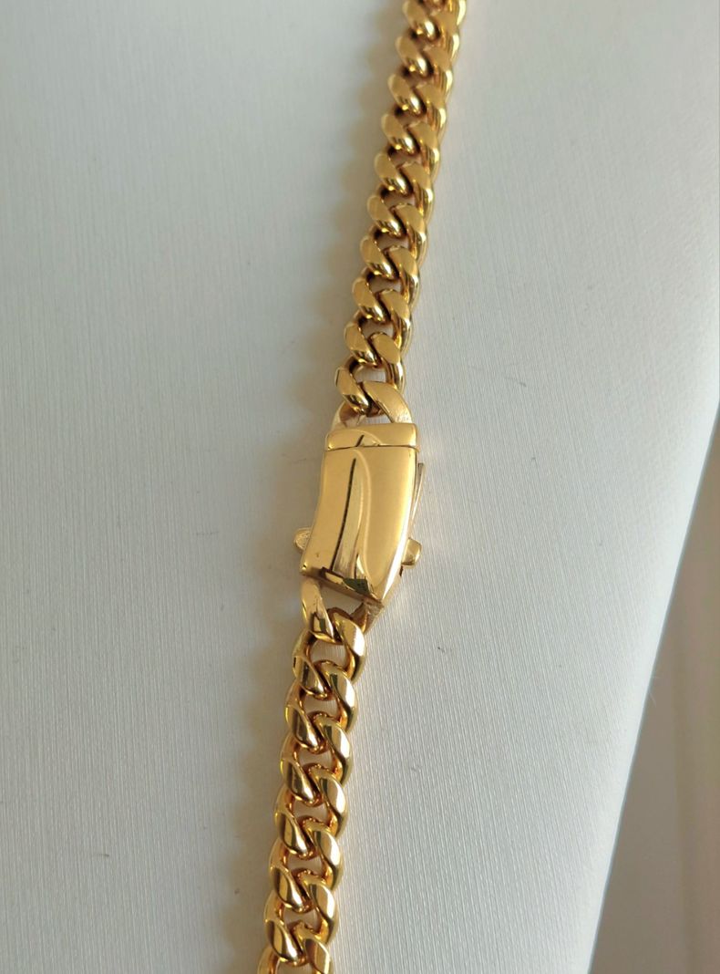 Cadena ORO 18K Laminado Tejido Cubana Broche Mónaco -6