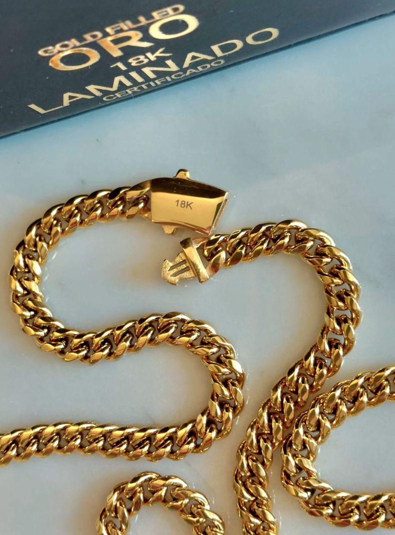 Cadena ORO 18K Laminado Tejido Cubana Broche Mónaco -2