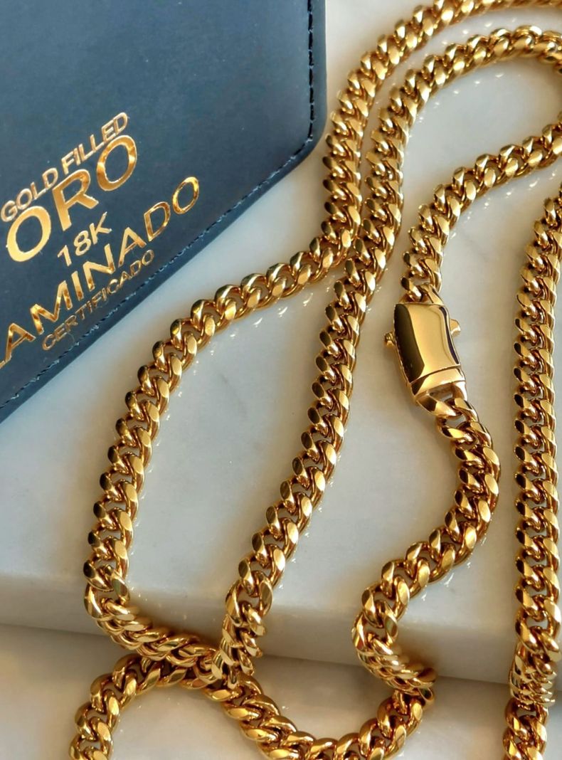 Cadena ORO 18K Laminado Tejido Cubana Broche Mónaco -3