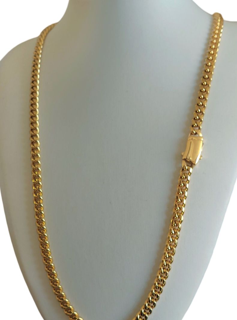 Cadena ORO 18K Laminado Tejido Cubana Broche Mónaco -4