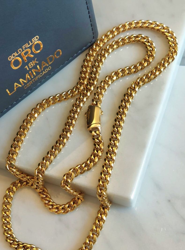 Cadena ORO 18K Laminado Tejido Cubana Broche Mónaco -5