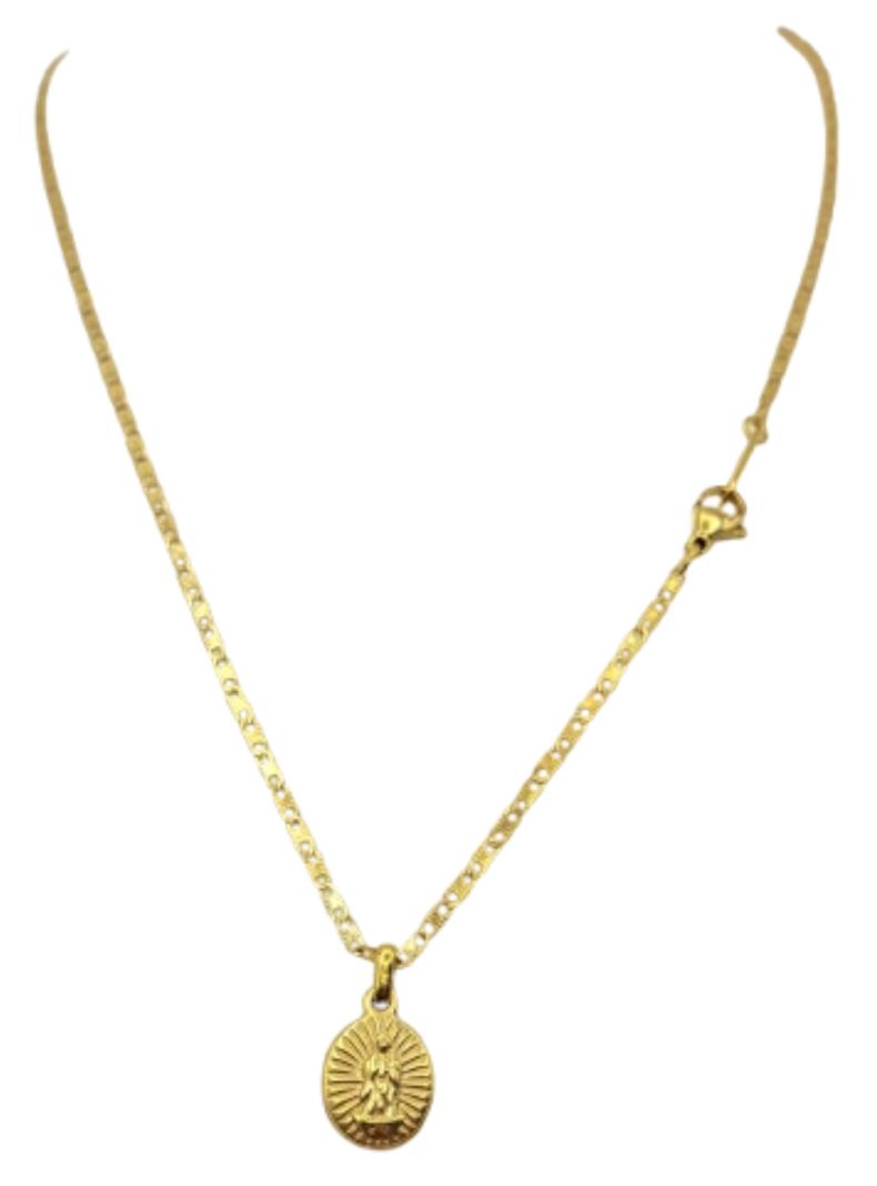 Cadena Oro Laminado Tejido Ancla Virgen Milagrosa de los Rayos -0