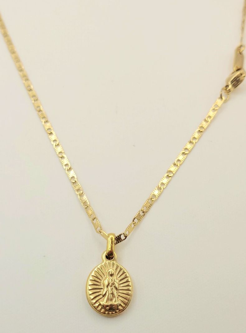 Cadena Oro Laminado Tejido Ancla Virgen Milagrosa de los Rayos -1