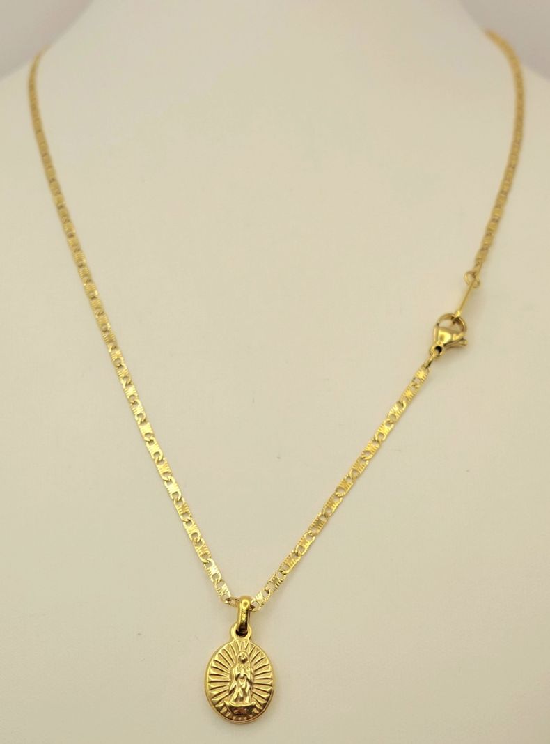 Cadena Oro Laminado Tejido Ancla Virgen Milagrosa de los Rayos -2