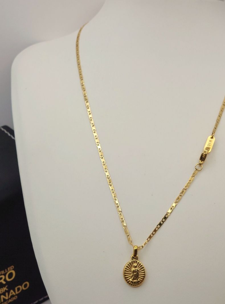 Cadena Oro Laminado Tejido Ancla Virgen Milagrosa de los Rayos -4